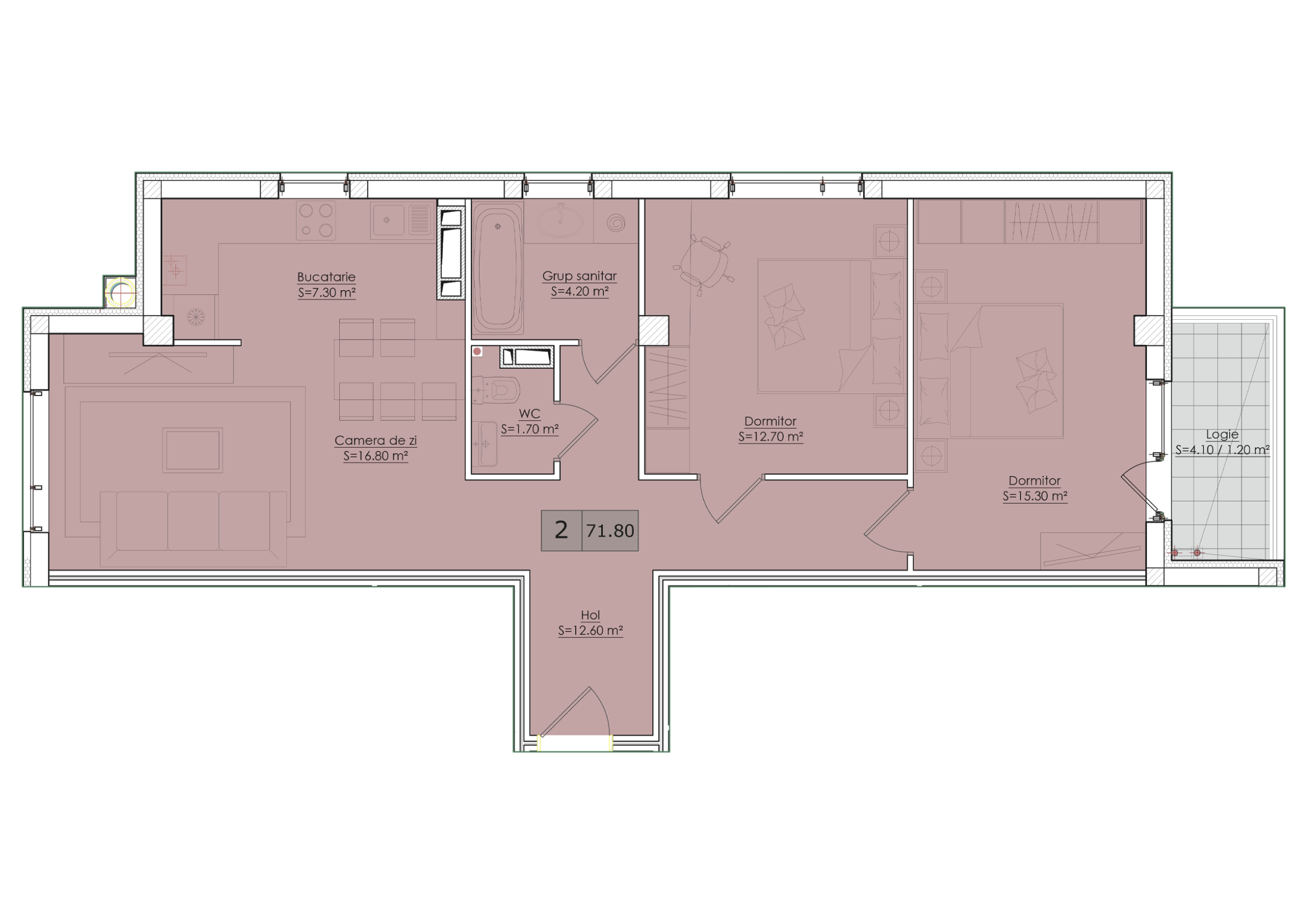 2 camere 78 m²