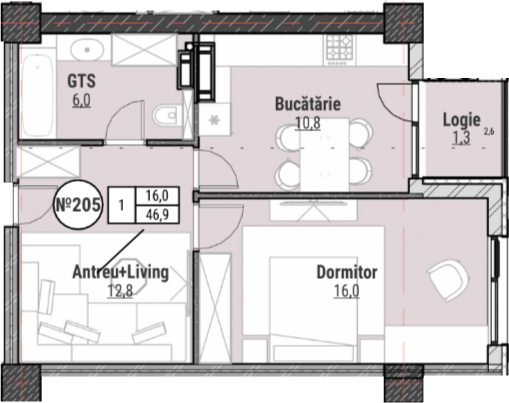 1 cameră 47 m²