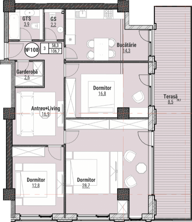 2 camere 62 m²
