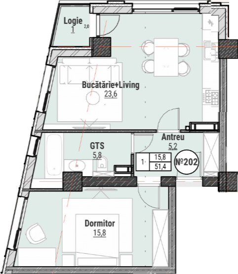 1 cameră 51 m²