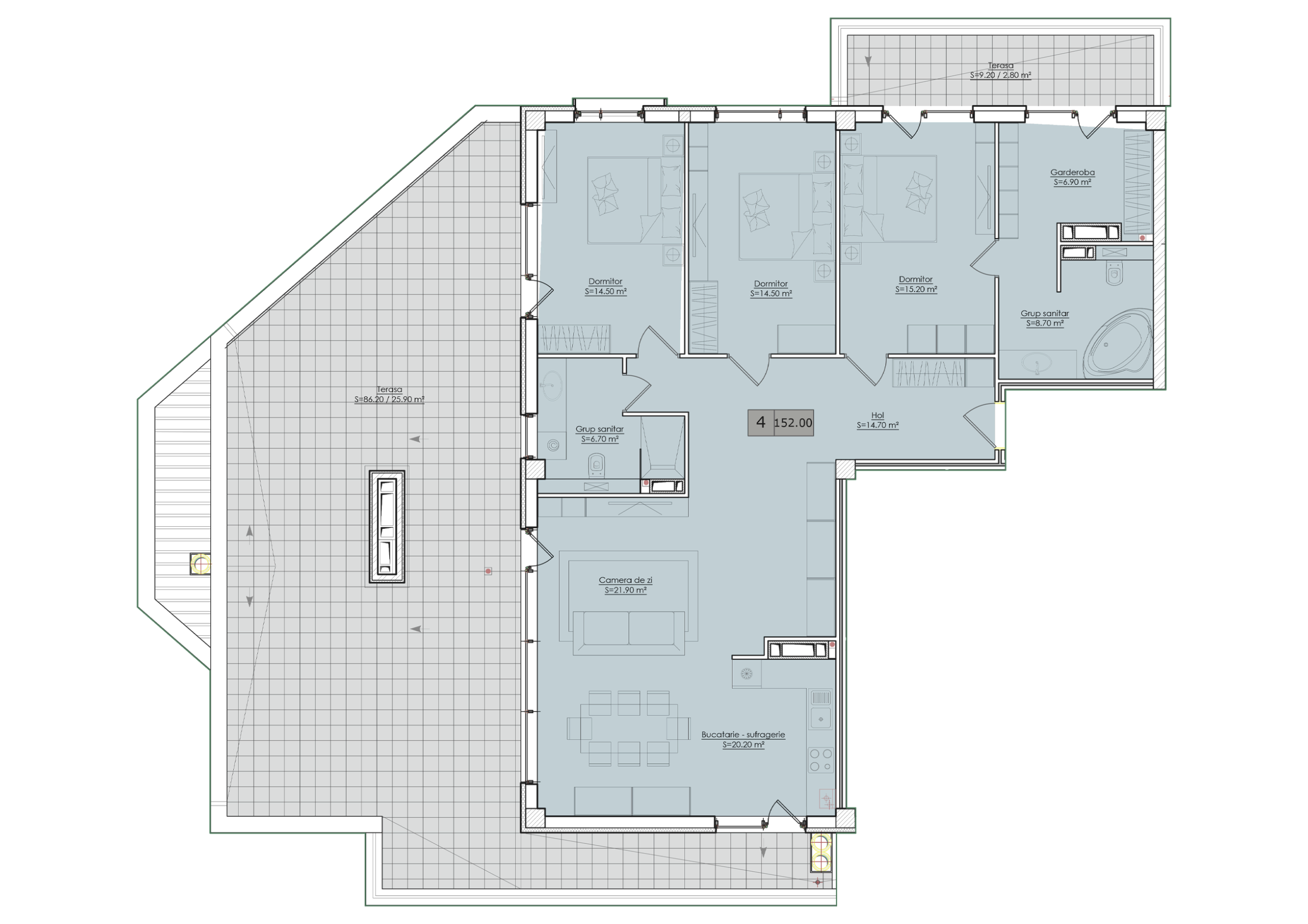 3 camere 153 m²