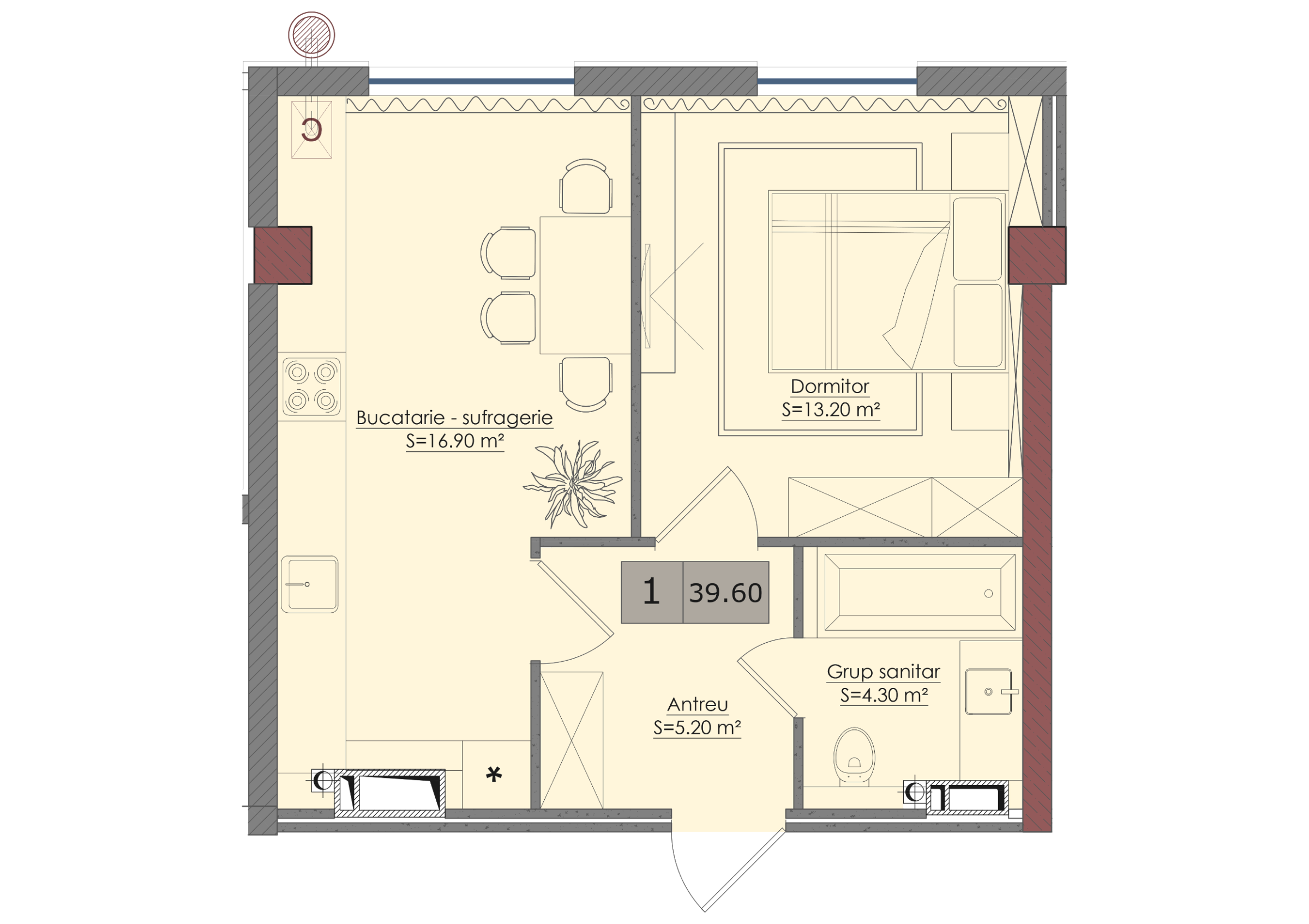 1 cameră 40 m²