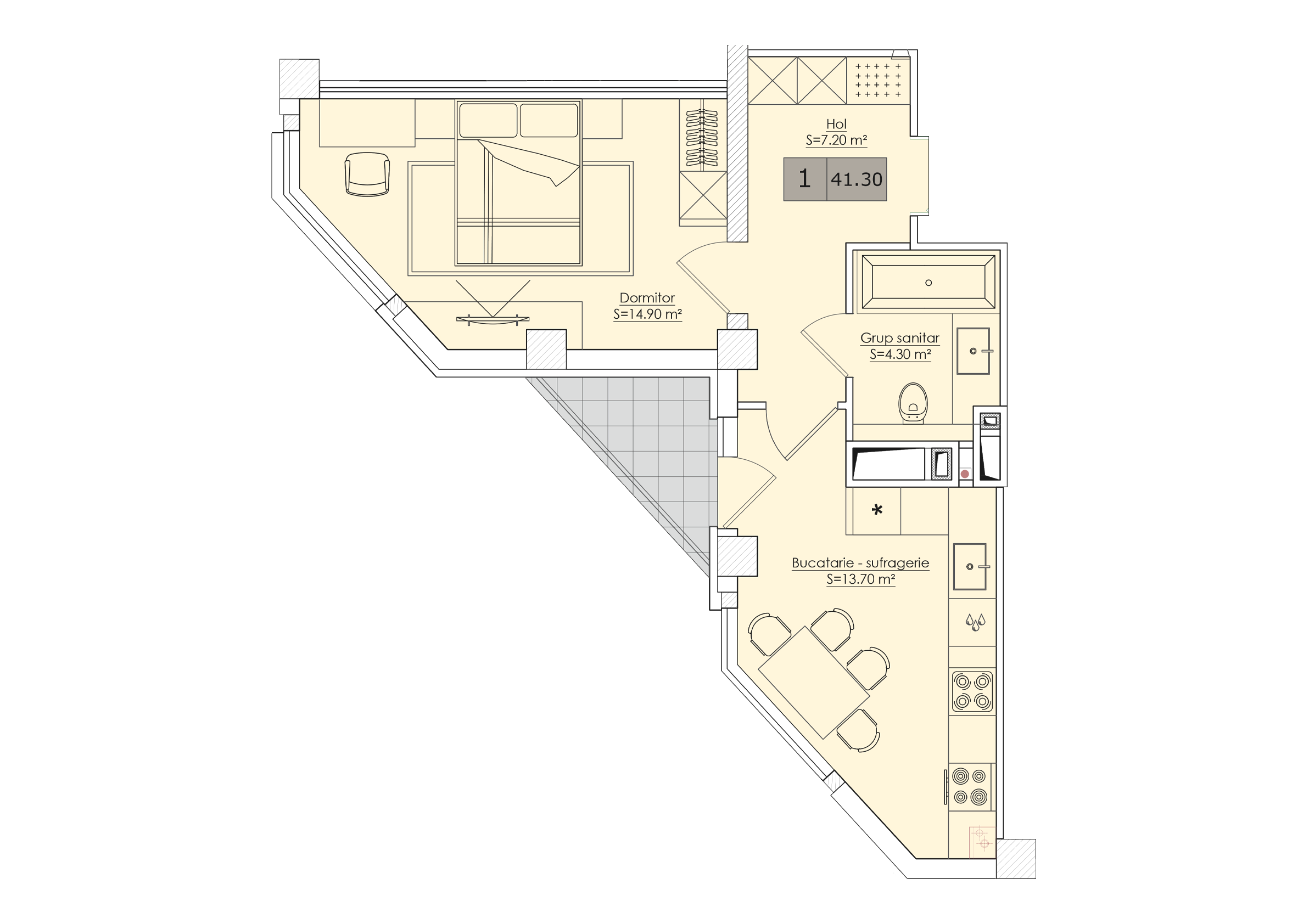 1 cameră 41 m²