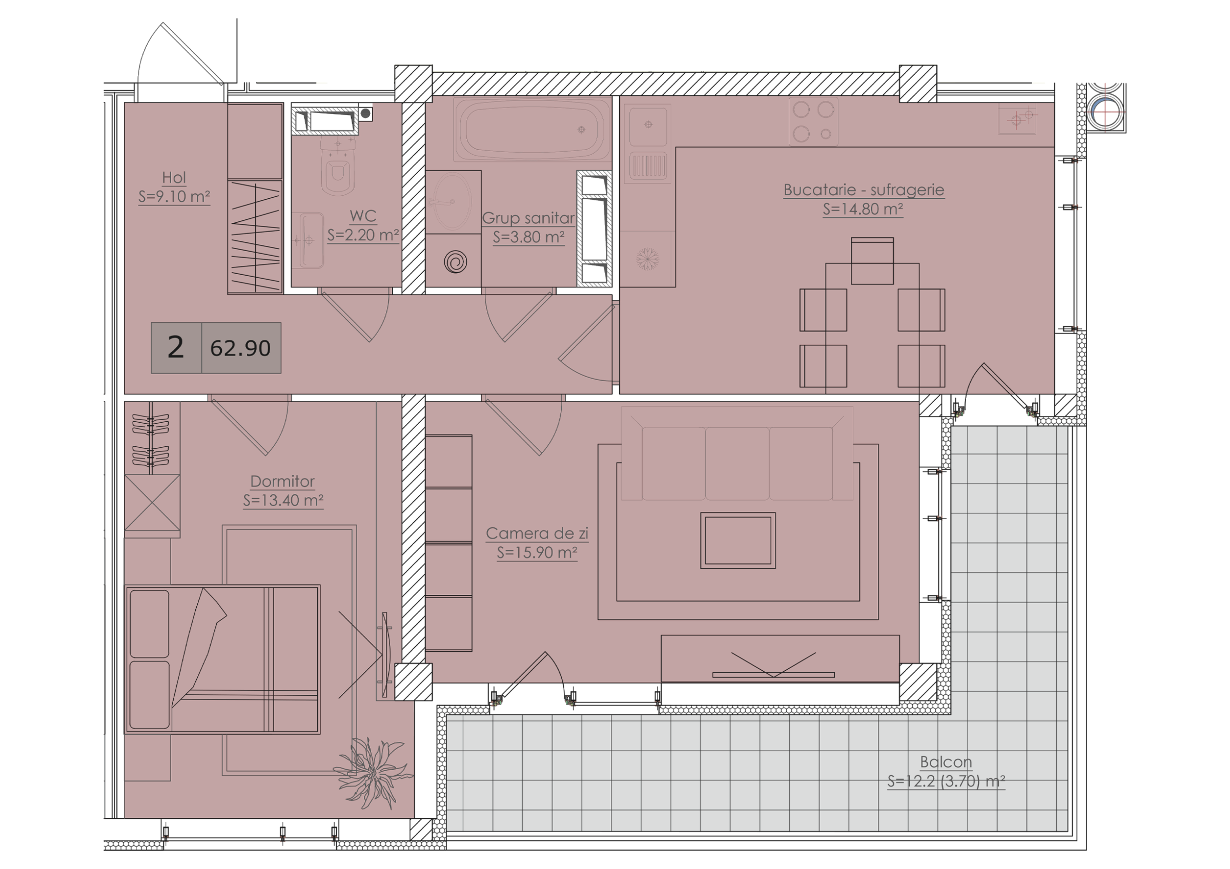 2 camere 63 m²