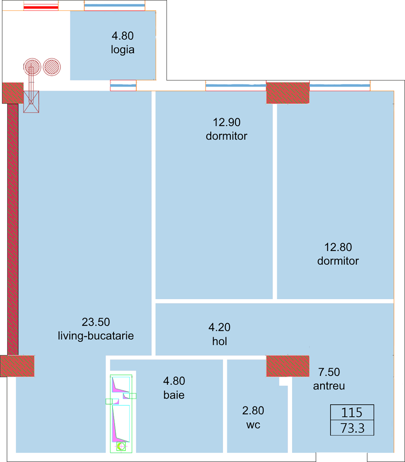 Planimetrie · 2 camere · 73 m²