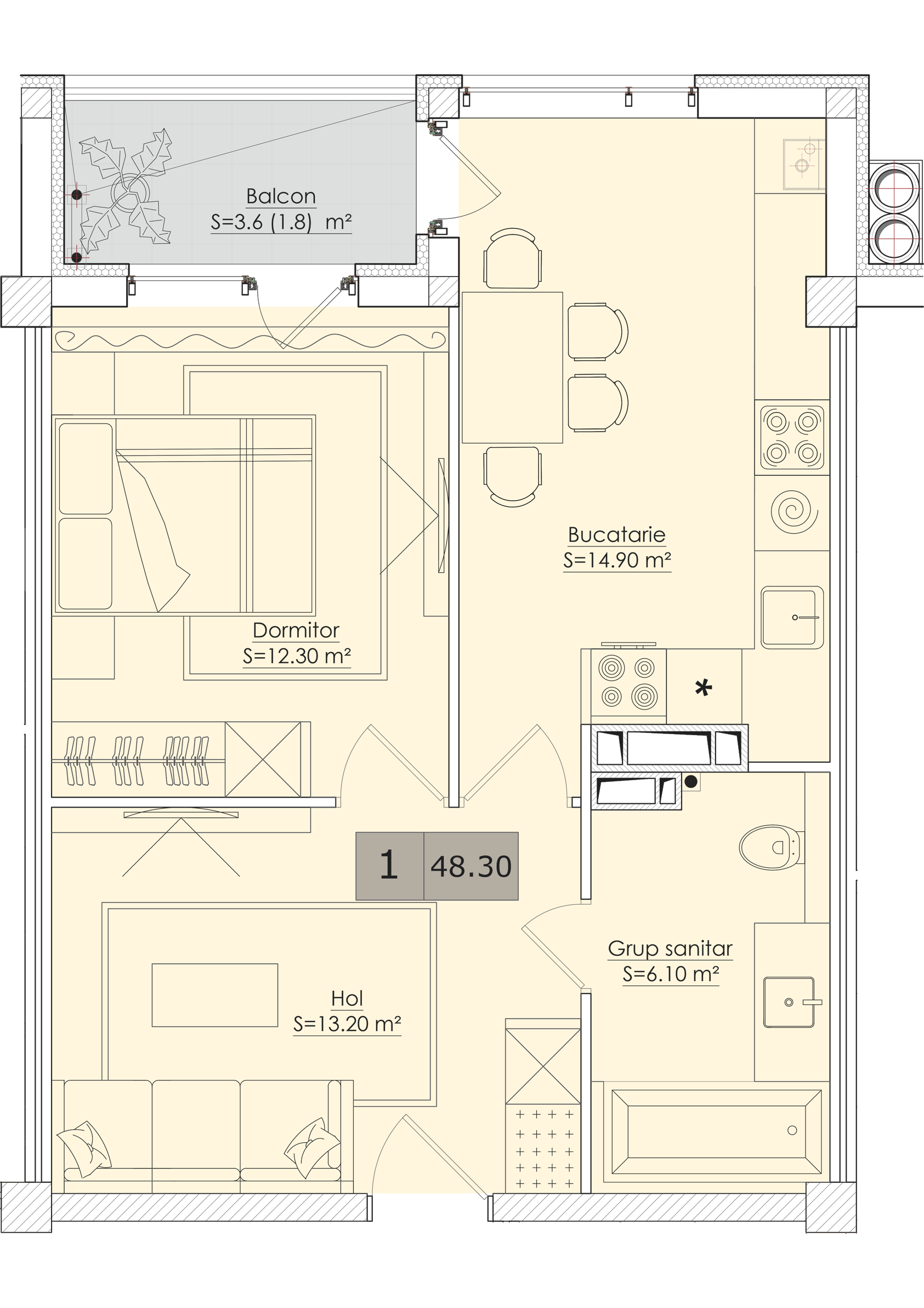1 cameră 48 m²