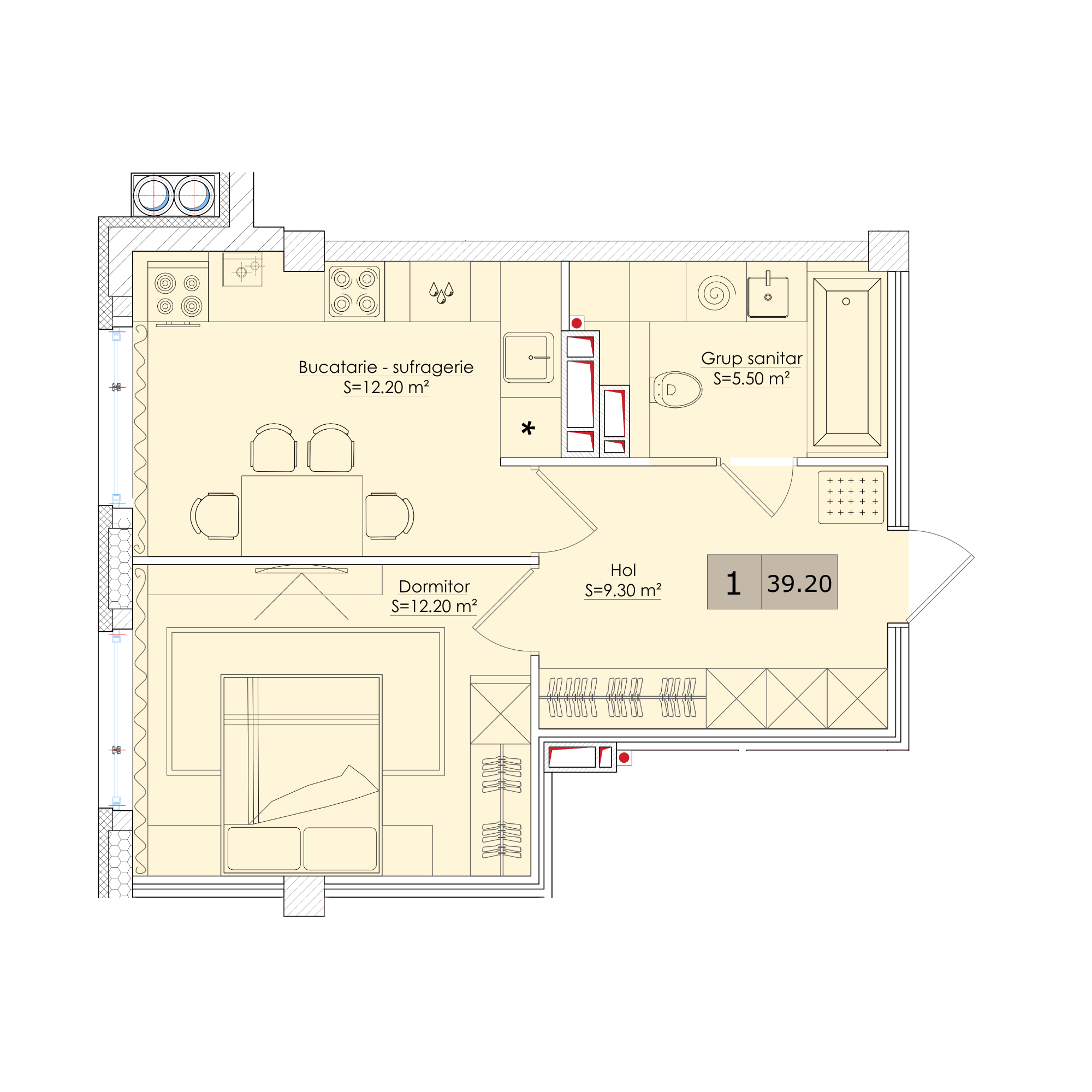 1 cameră 40 m²