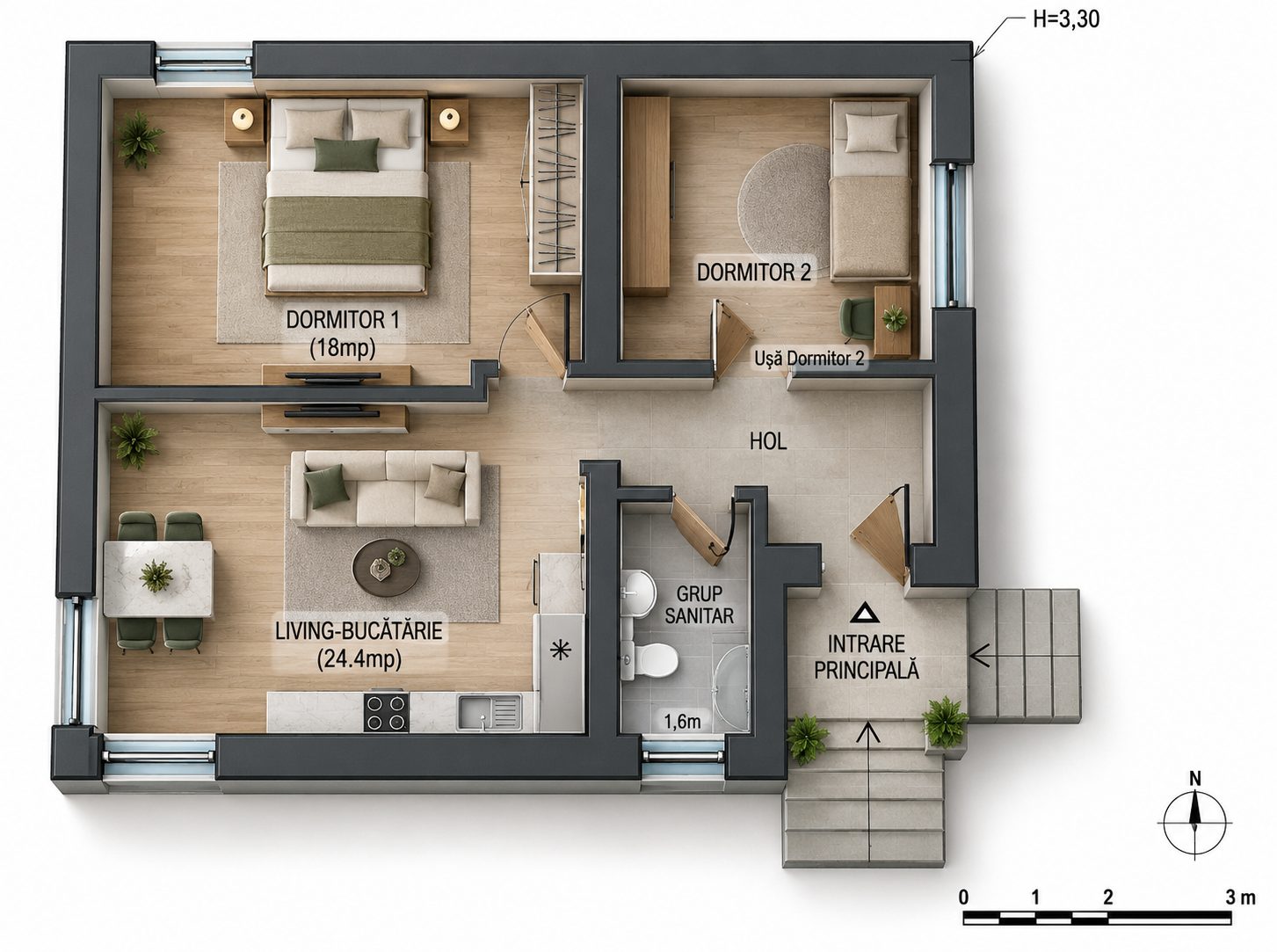 Apartament cu 2 camere, 62 m², Codru