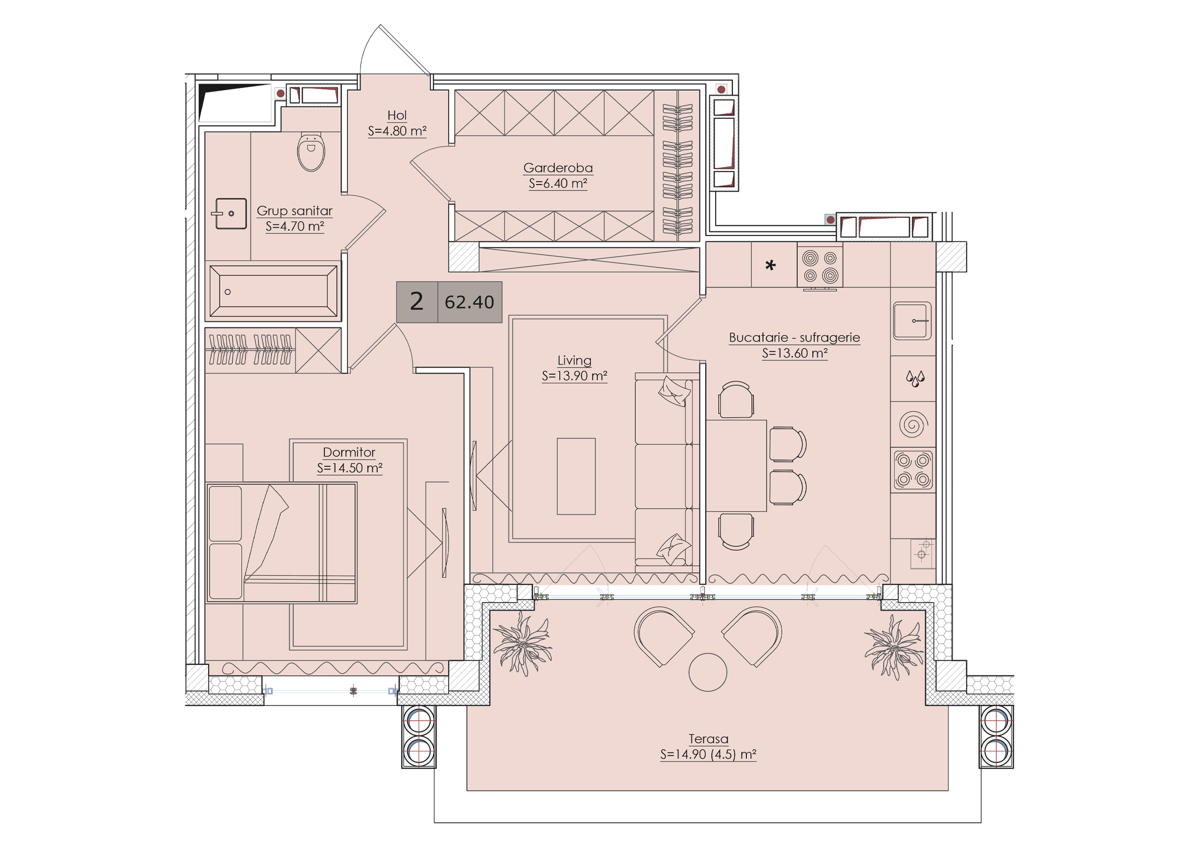 2 camere 62 m²