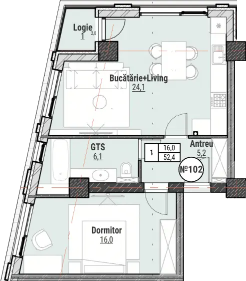 2 camere 62 m²