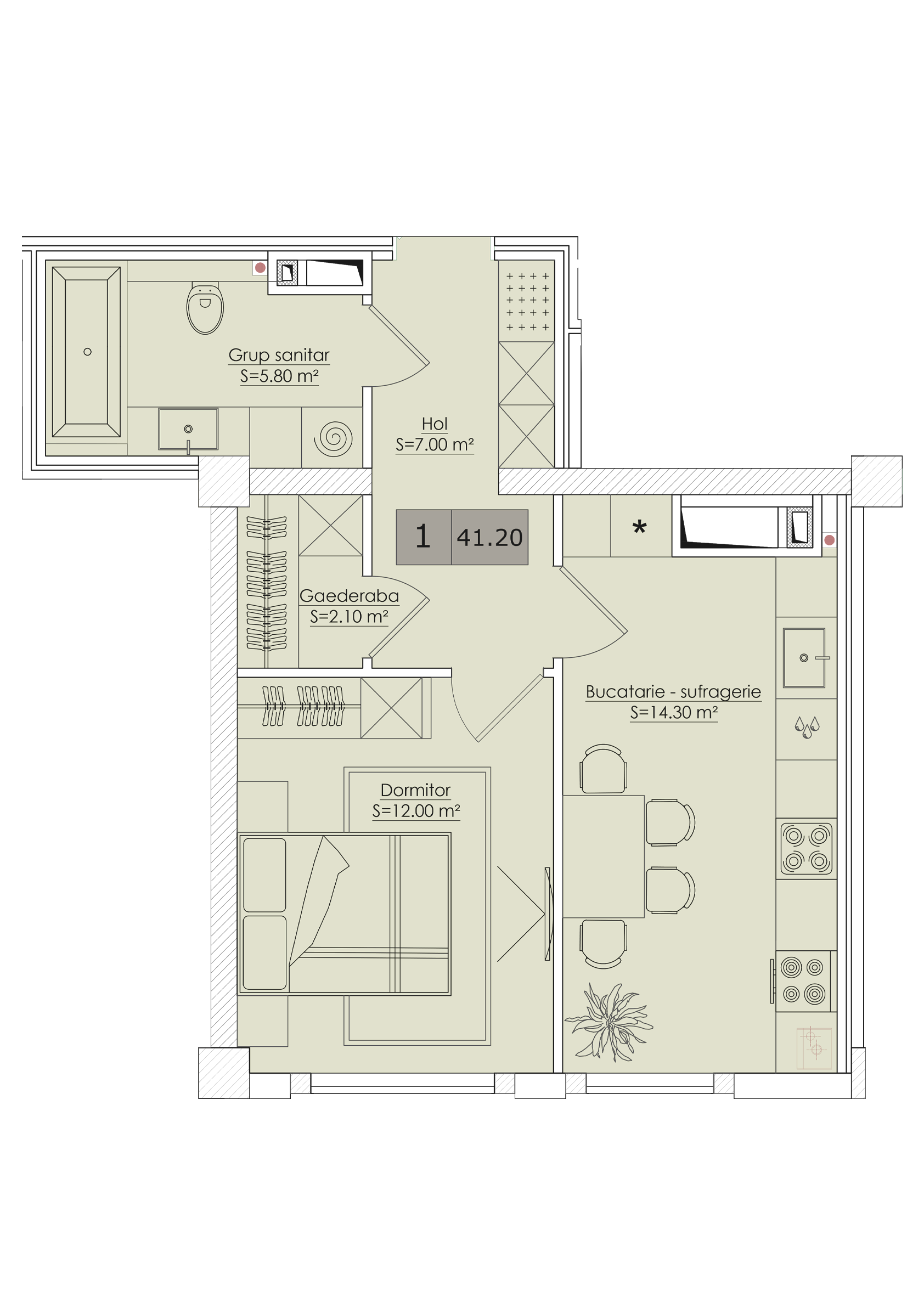 1 cameră 41 m²