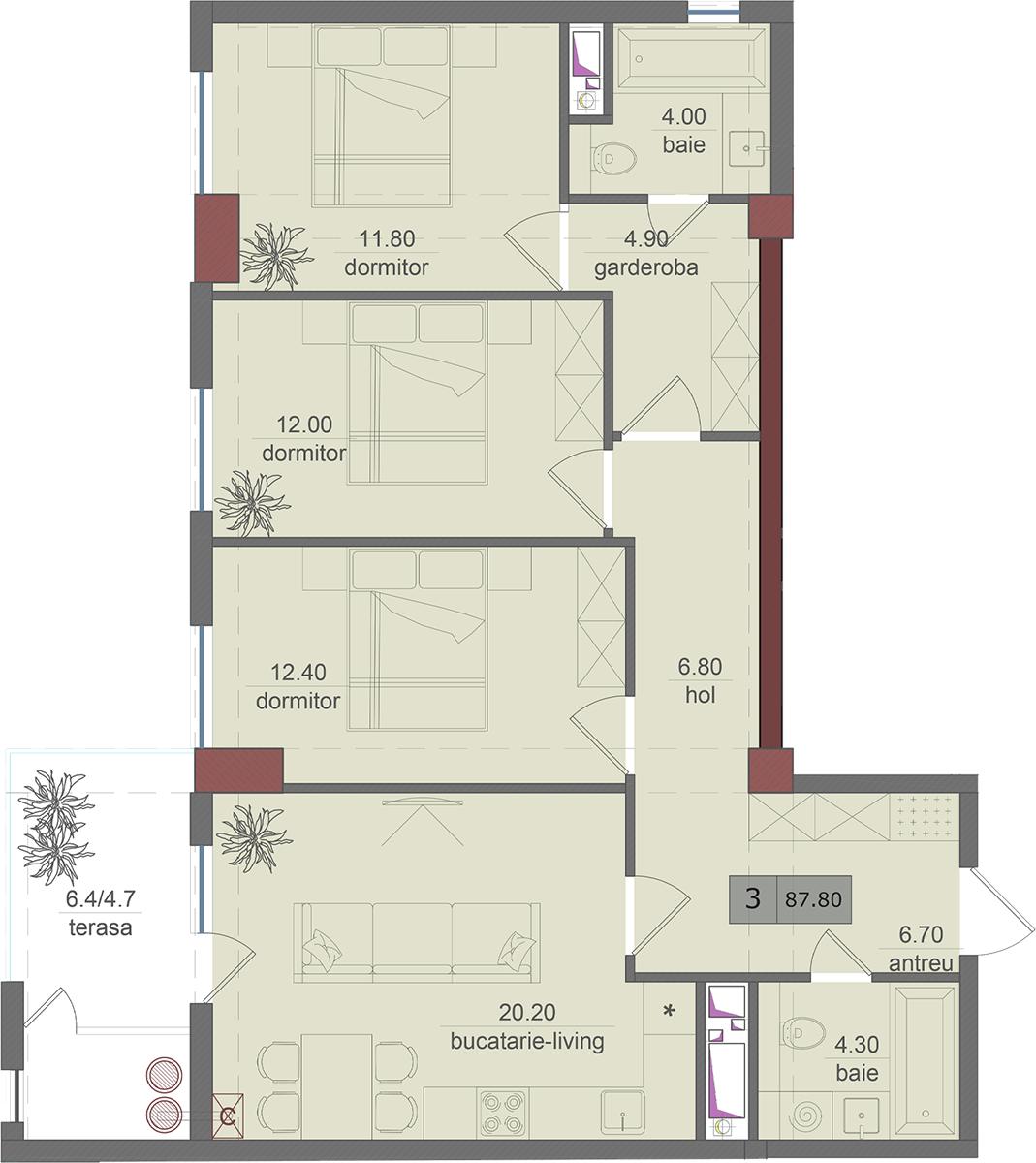 Planimetrie · 3 camere · 88 m²
