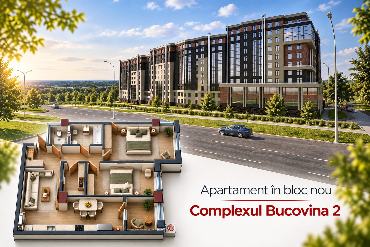Apartament în bloc nou, cu 2 dormitoare, 76,50 m² Ciocana
