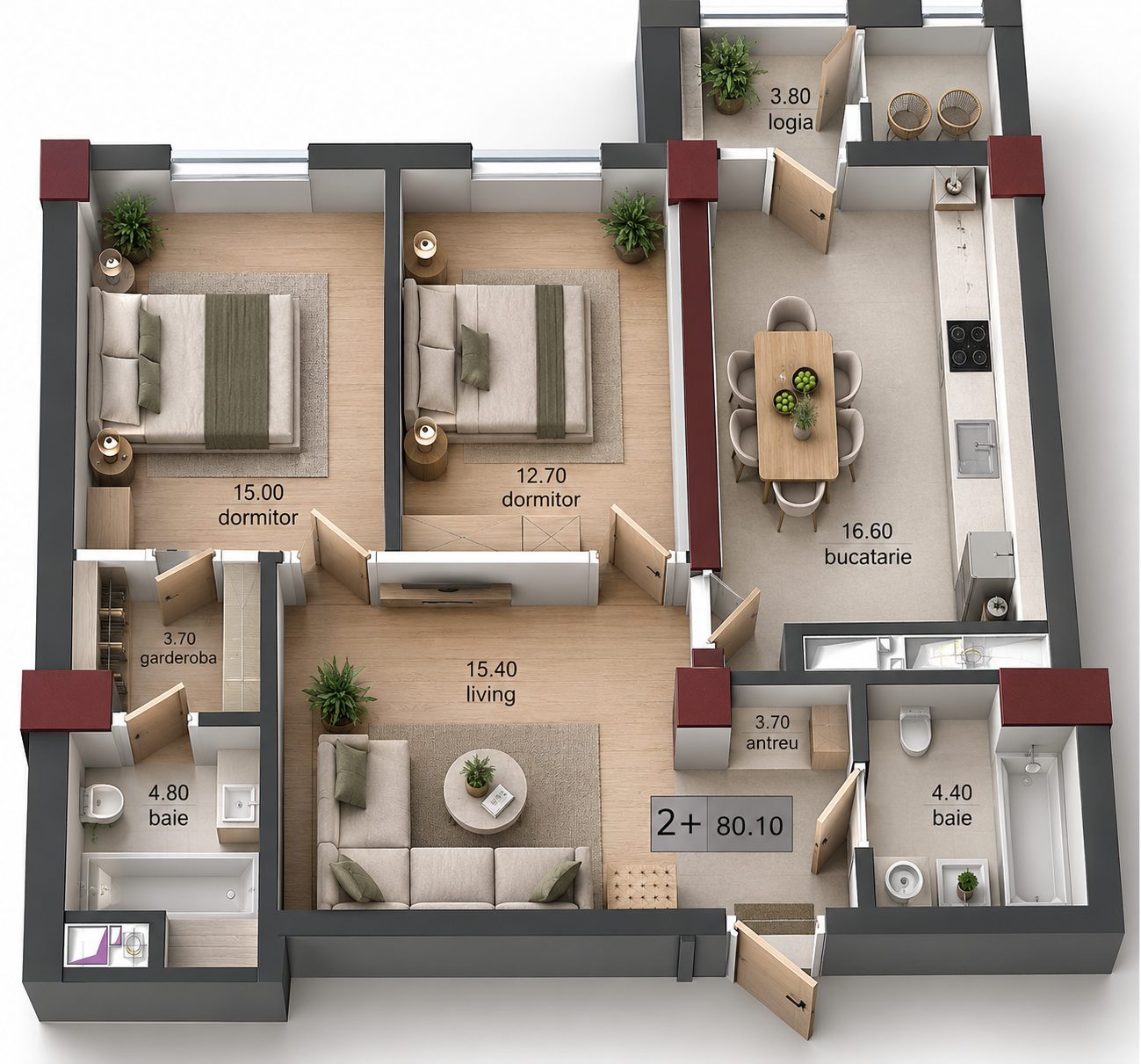 Apartament cu 2 camere, 80 m², Ciocana, Chișinău