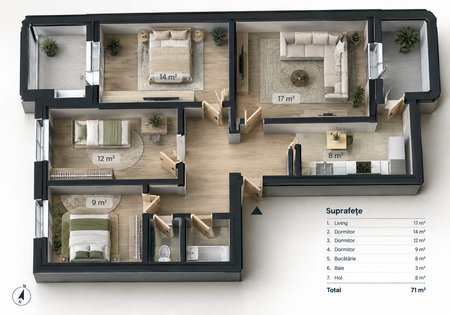 Apartament cu 4 camere, 95 m², Strășeni