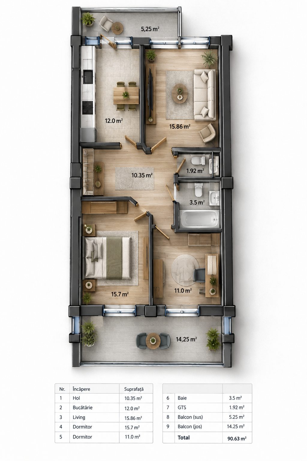 Apartament cu 3 camere, 90 m², Buiucani, Chișinău