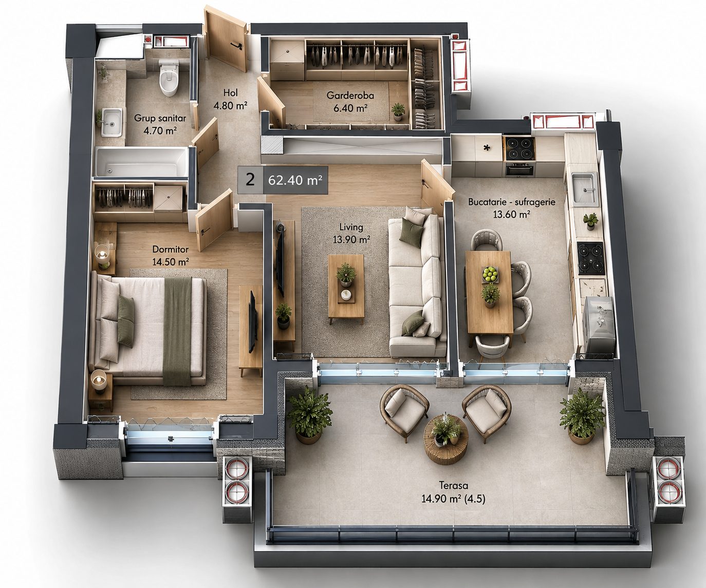 Apartament cu 1 cameră, 62 m², Durlești, bloc nou