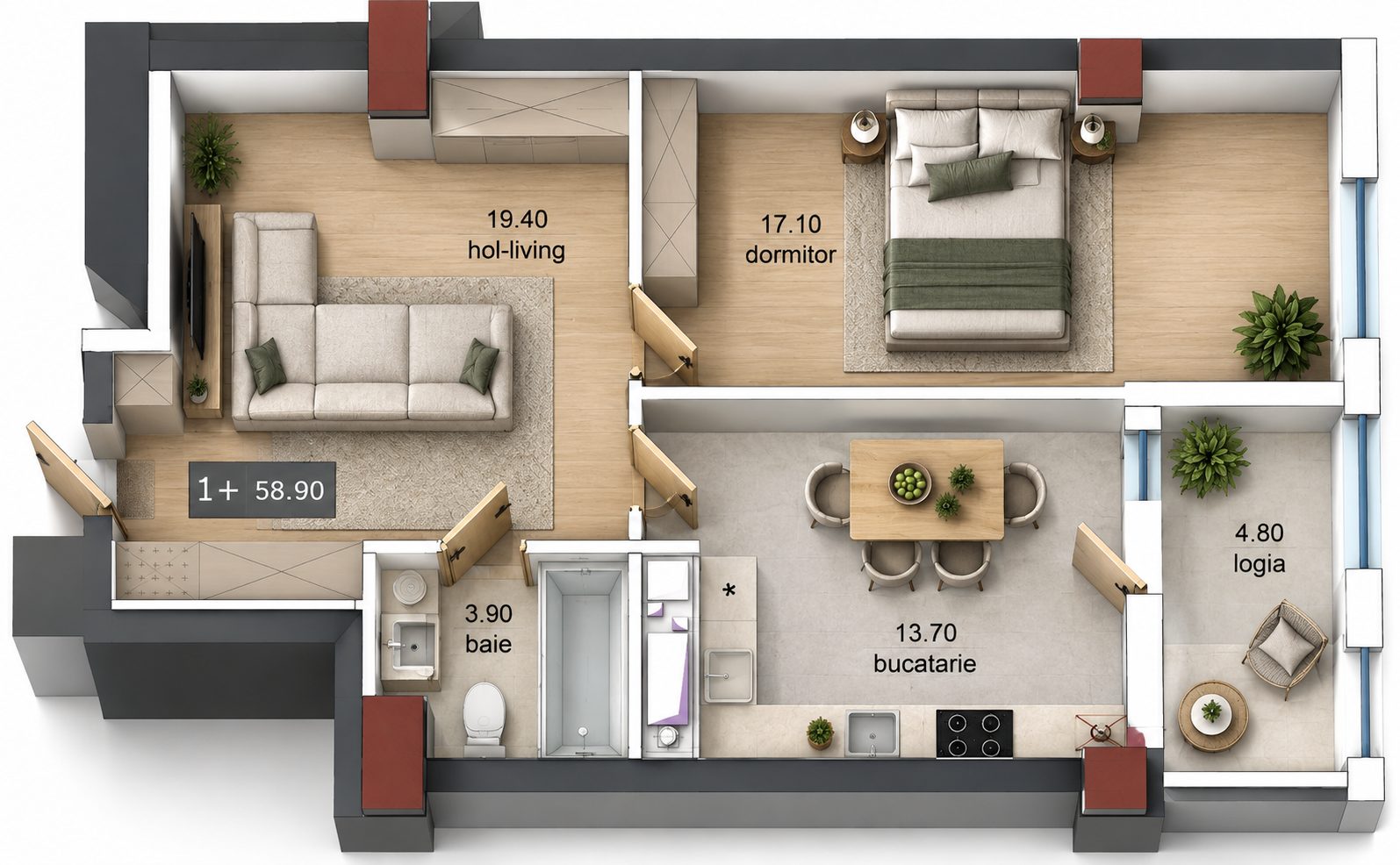 Apartament, 56 m², Ciocana, Chișinău