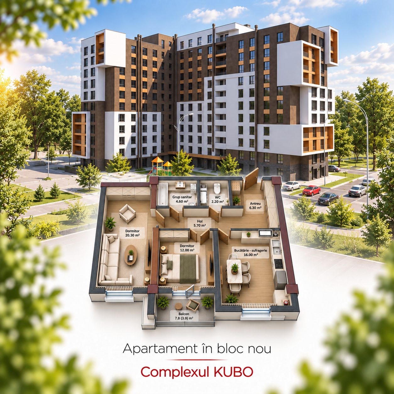 Apartament în bloc nou, cu 2 dormitoare, 69,10 m² Poșta Veche