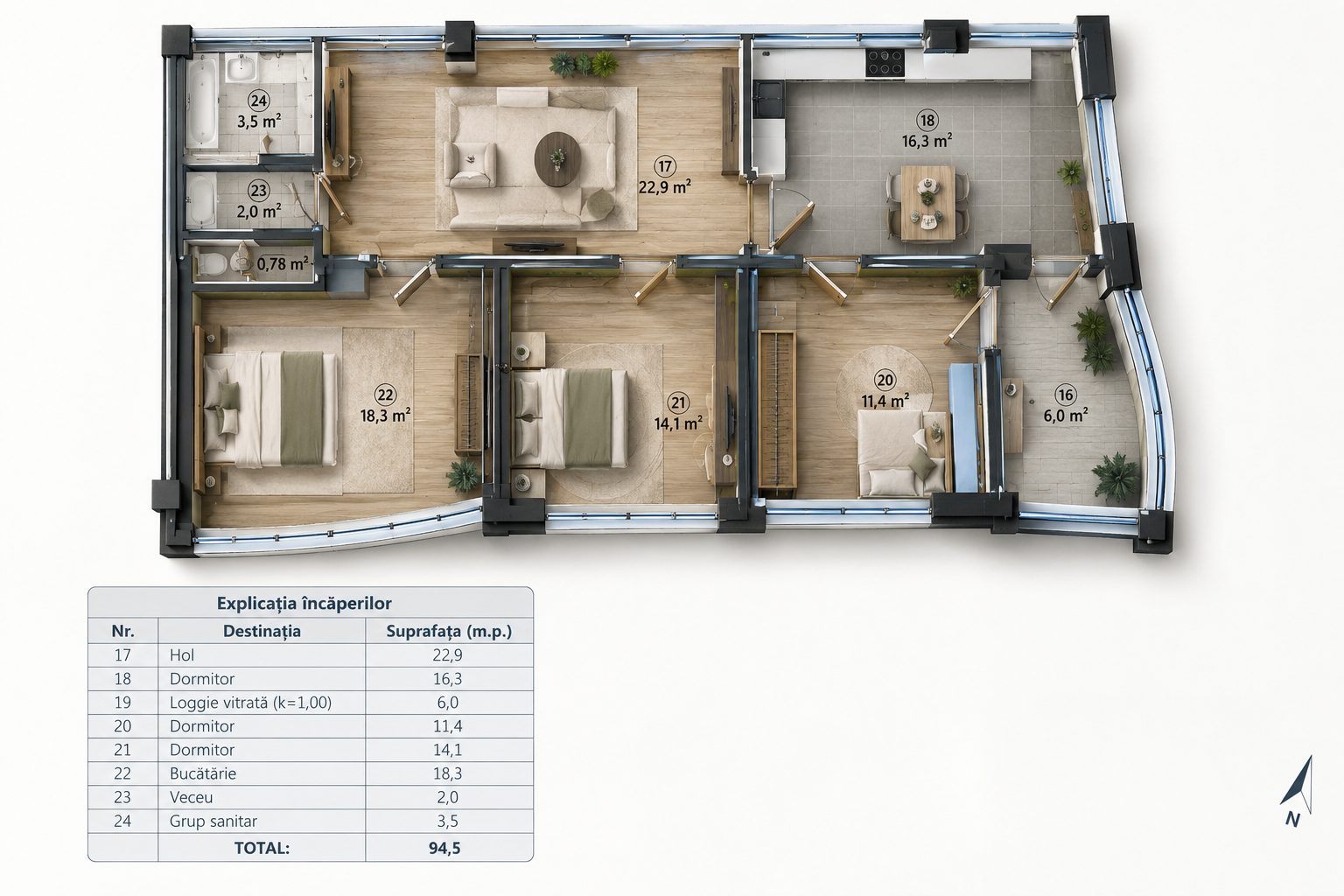 Apartament cu 3 camere, 94 m², Chișinău