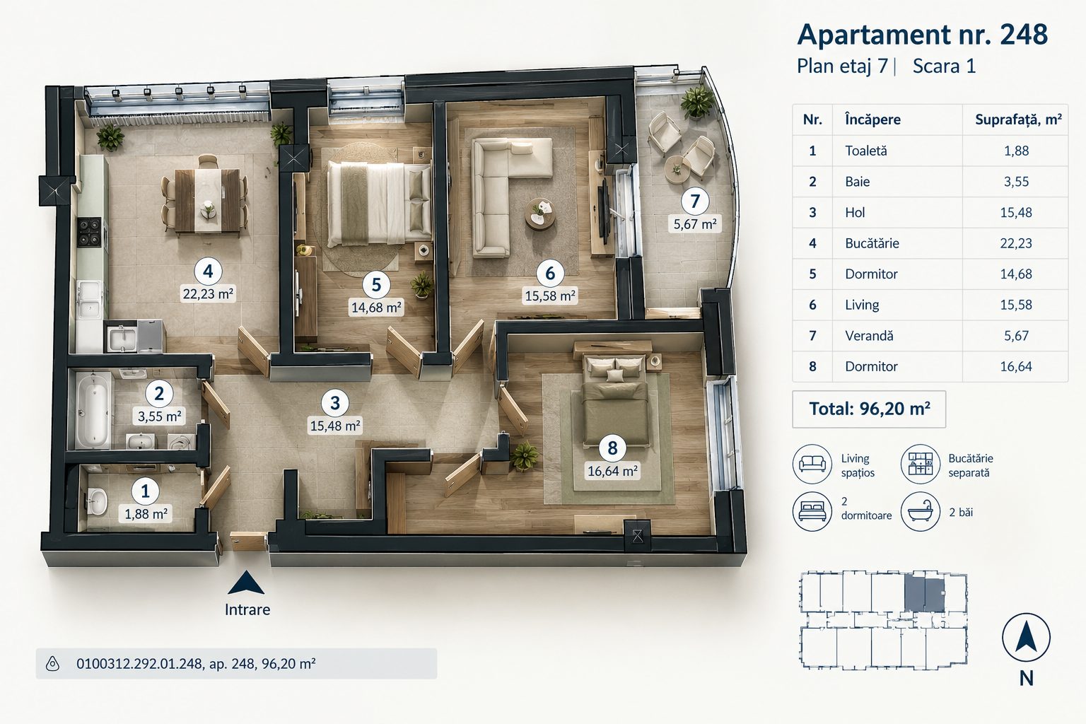 Apartament cu 3 camere, 96 m², Ciocana, Chișinău
